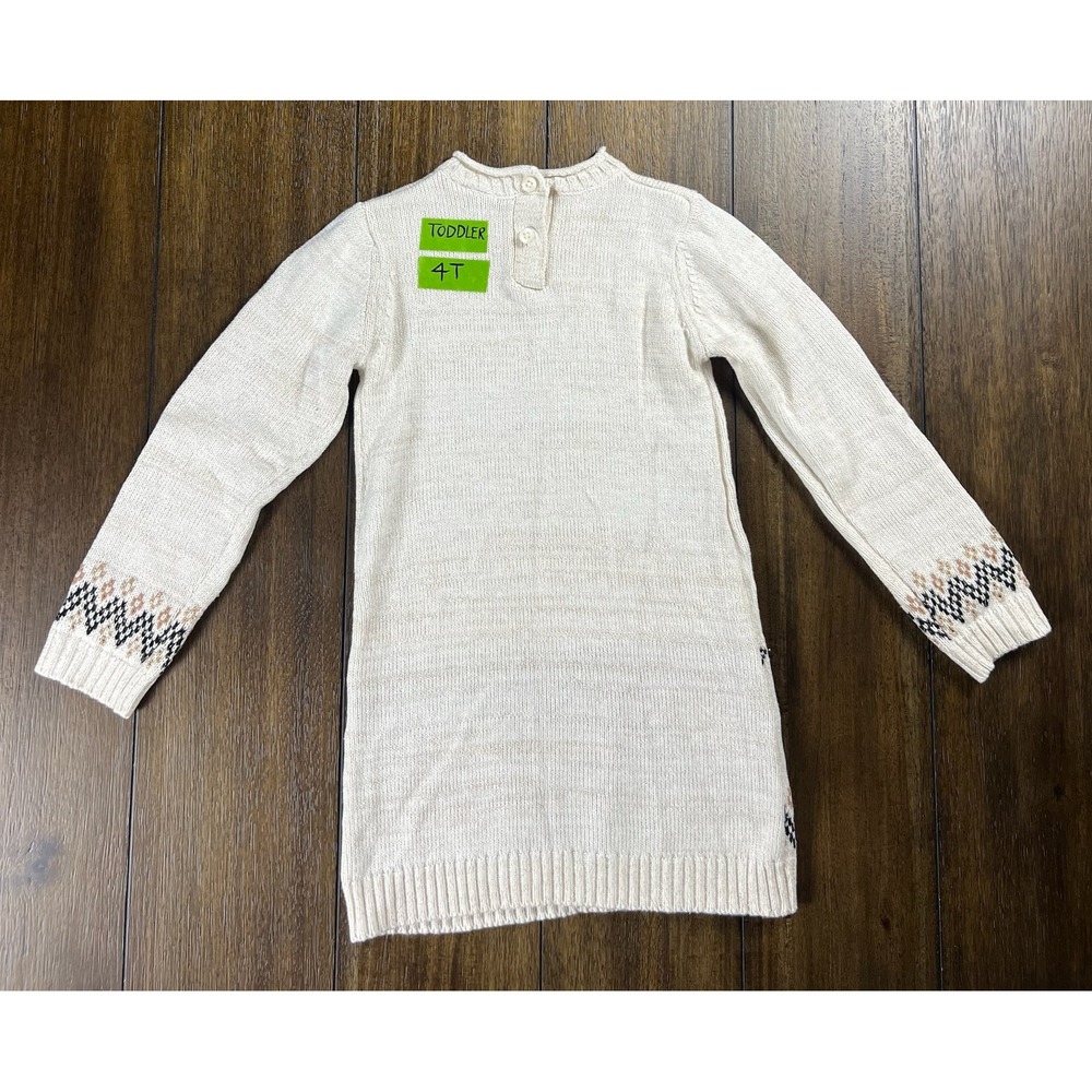 Little Lass Toddler Girls Cream Gold Metallic Fair Isle Sweater Dress 4T
